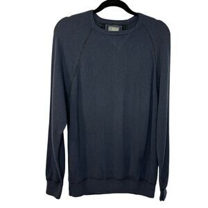 Rake Cashmere Crew Neck Pullover Sweater Blue Stitching Details Large